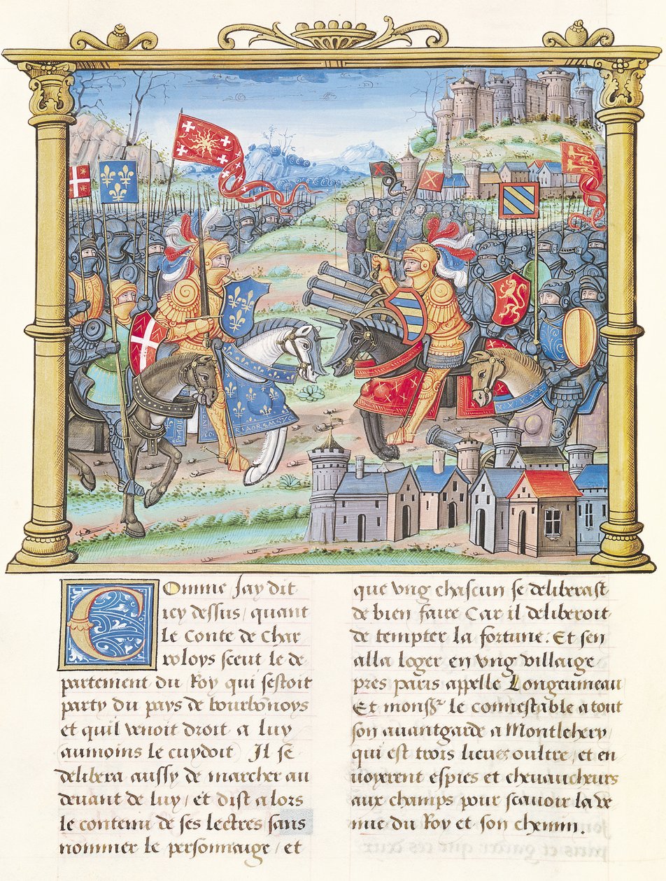 Batalla de Montlhery durante la Guerra de la Liga del Bien Público, 14 de julio de 1465, de las Memorias de Philippe de Commines (1445-1509) de French School