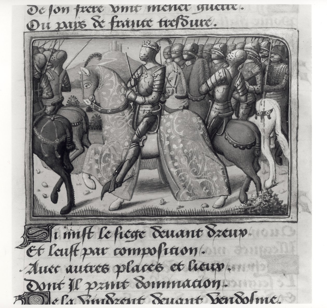 Ms. Fr.5054 fol.26 r Carlos VII (1403-61) y Juana de Arco en el sitio de Dreux, de Les Vigiles de Charles VII por Martial d