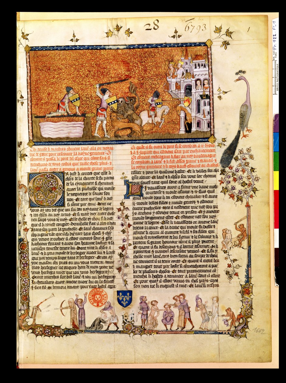 Sir Lancelot cruza el Puente de la Espada, del Roman de Lancelot du Lac, 1344 de French School