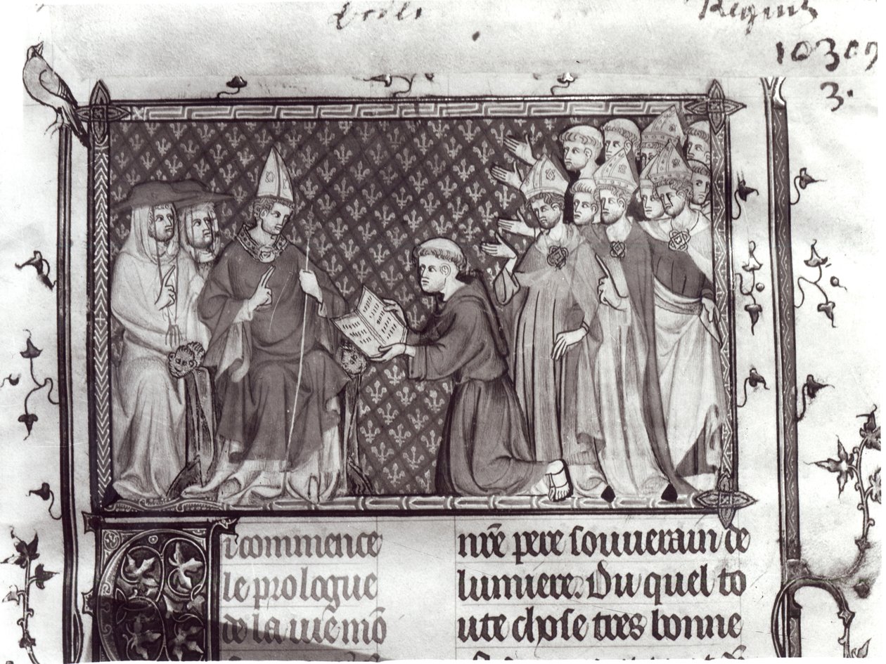 Ms.Fr. 5716 f.2 Jean dAntioch ante Martín IV, de Vida y Milagros de San Luis, c.1330-40 de French School
