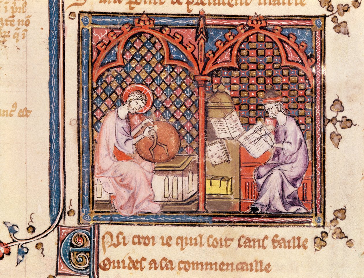 Ms 1044 Fol.16v La Palabra, Creador del Mundo y El Autor Escribiendo Su Libro, de Ovide Moralise escrito por Chretien Legouais de French School