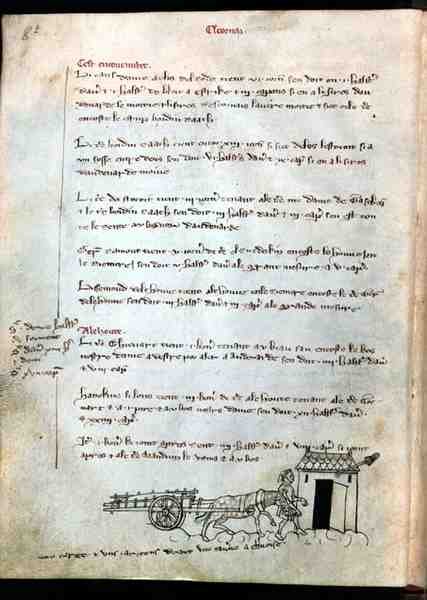 Ms 1175 f.8v Granjero con su caballo y carro, de Vieil Rentier d