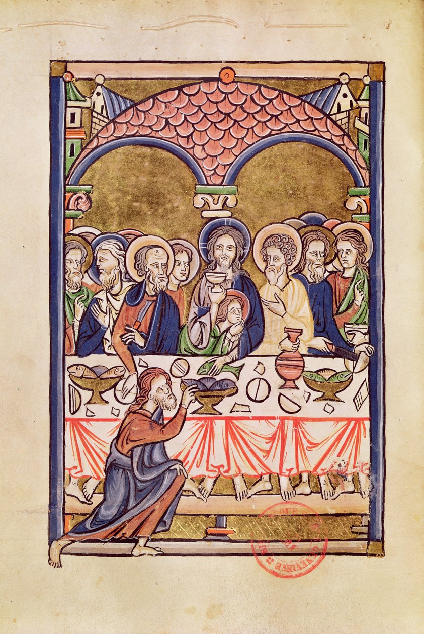 Ms 1273 fol.12v La Última Cena, de un Salterio de French School