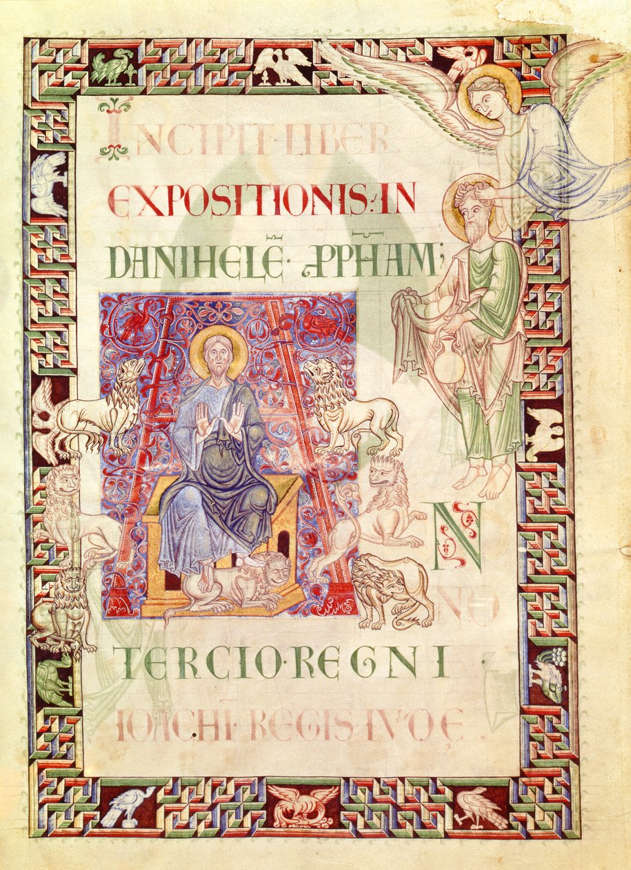 Ms 132 f.2v Daniel en el foso de los leones alimentado por Habacuc, de 