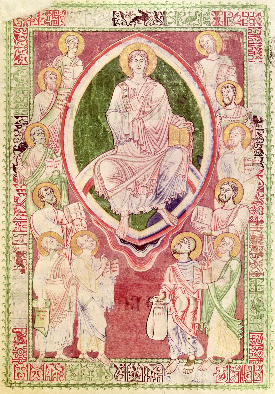 Ms 132 fol.2r Cristo con los doce profetas menores, de Explanatio in Prophetas et Ecclesiasten de San Jerónimo, de la Abadía de Citeaux de French School