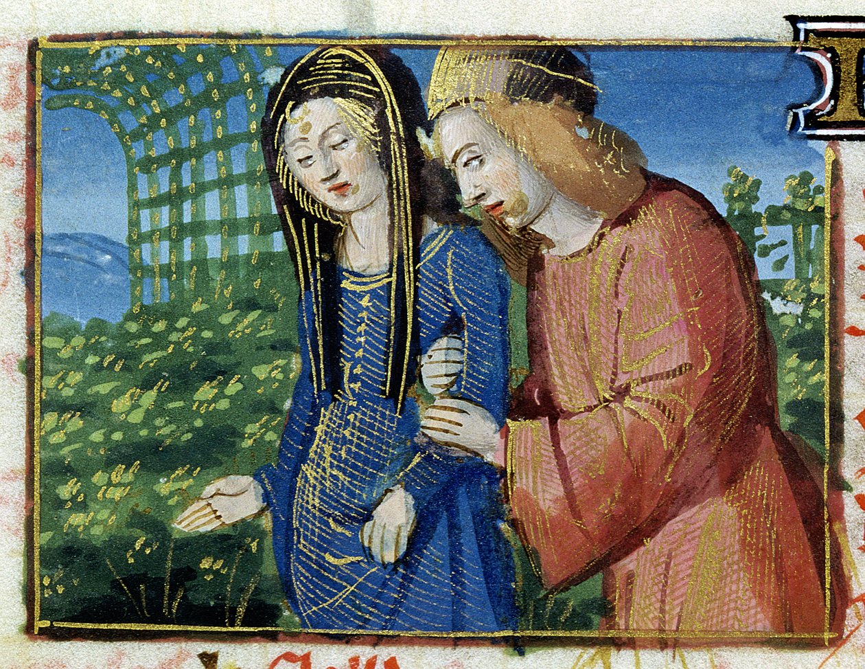 Ms 134 Mayo: Pareja cortejando, de un Libro de Horas de French School