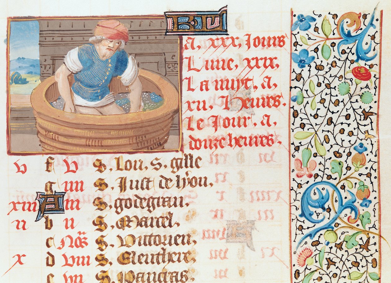 Ms 134 Septiembre: Pisando uvas, de un Libro de Horas de French School