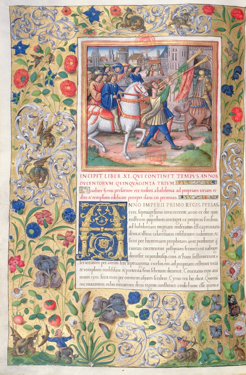 Ilustración del Libro XI (Desde el Primer Año de Ciro hasta la Muerte de Alejandro Magno), Capítulo 1 de las Antigüedades de los Judíos (Antiquitates Judaicae) de Flavio Josefo - Cómo de French School