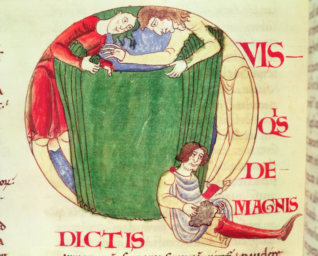 Inicial historiada Q que representa a los pañeros, de Moralia in Job por el Papa Gregorio el Grande, Escuela de Borgoña de French School