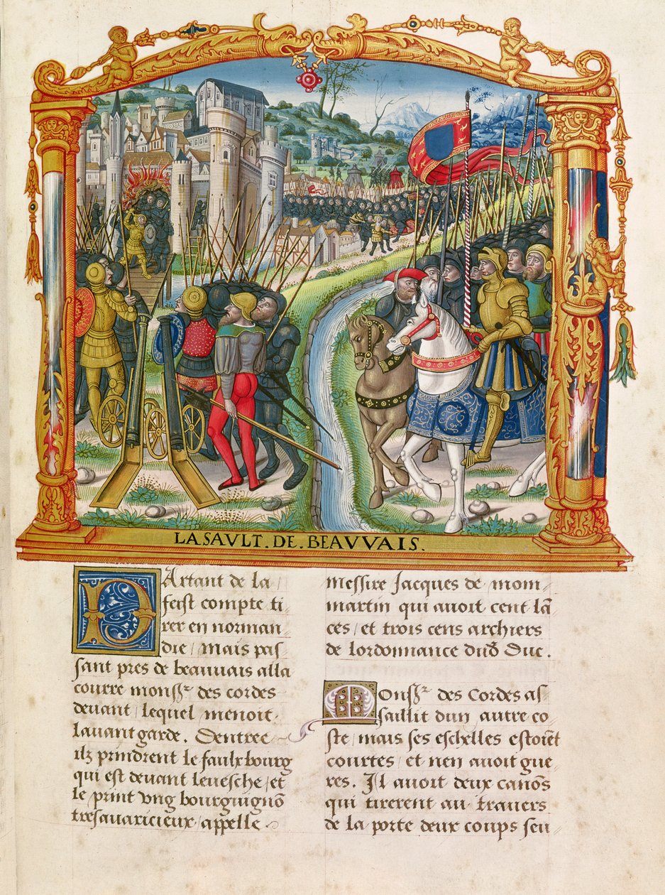 Ms 18 f.92r Asedio de Beauvais por Carlos el Temerario, Duque de Borgoña, 27 de junio de 1472, de las Memorias de Philippe de Commines (1445-1509) de French School