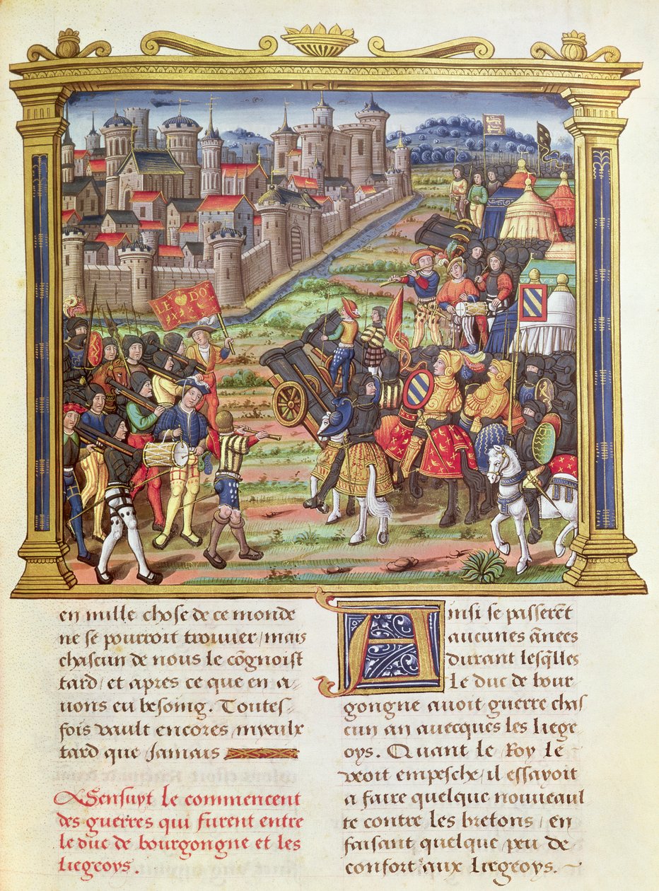 Ms 18 fol.36r Guerra entre Carlos el Temerario, Duque de Borgoña y Lieja en 1467-68, de las Memorias de Philippe de Commines (1445-1509) de French School