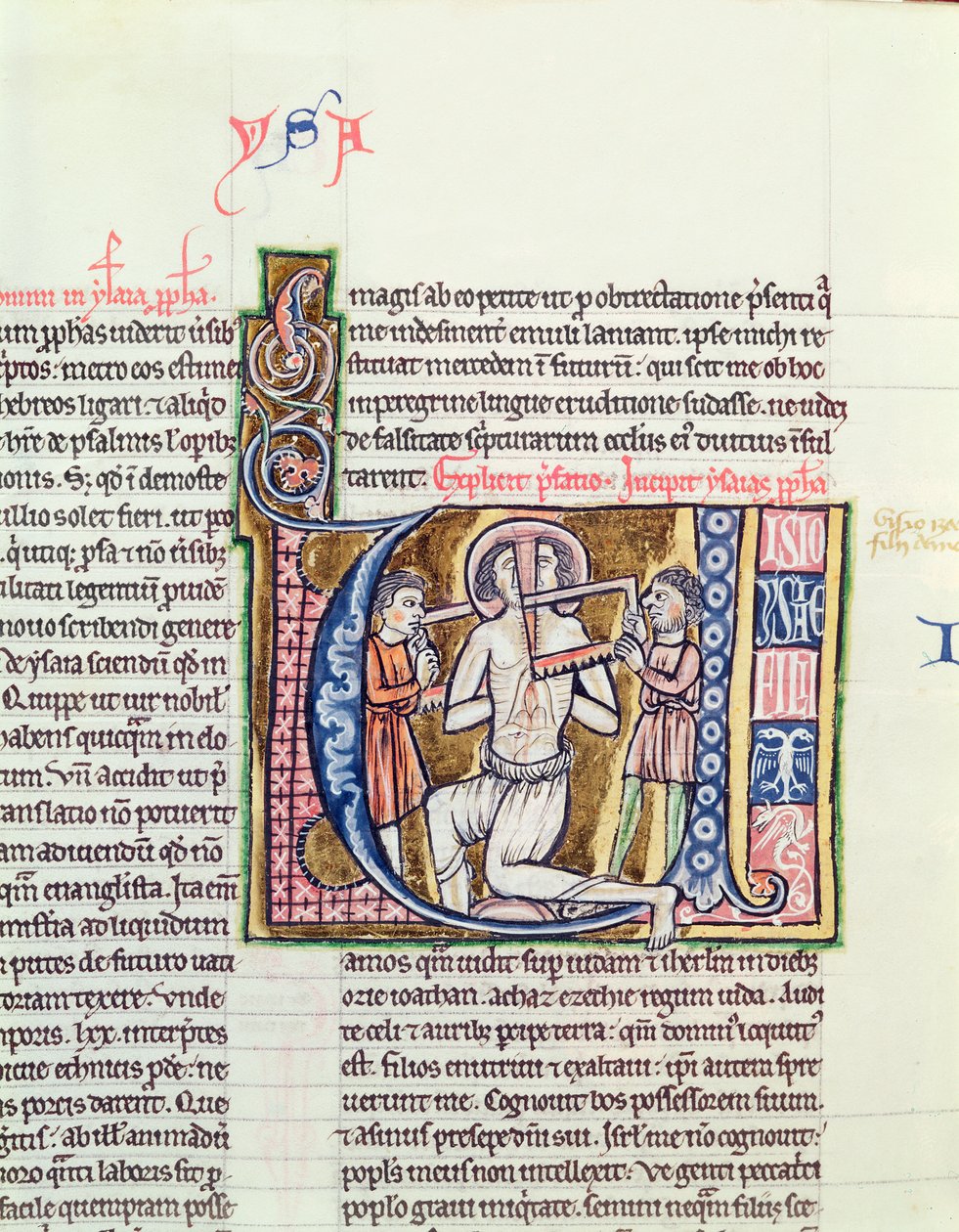 Ms 21 fol.98v El martirio de Isaías, de una Biblia de French School