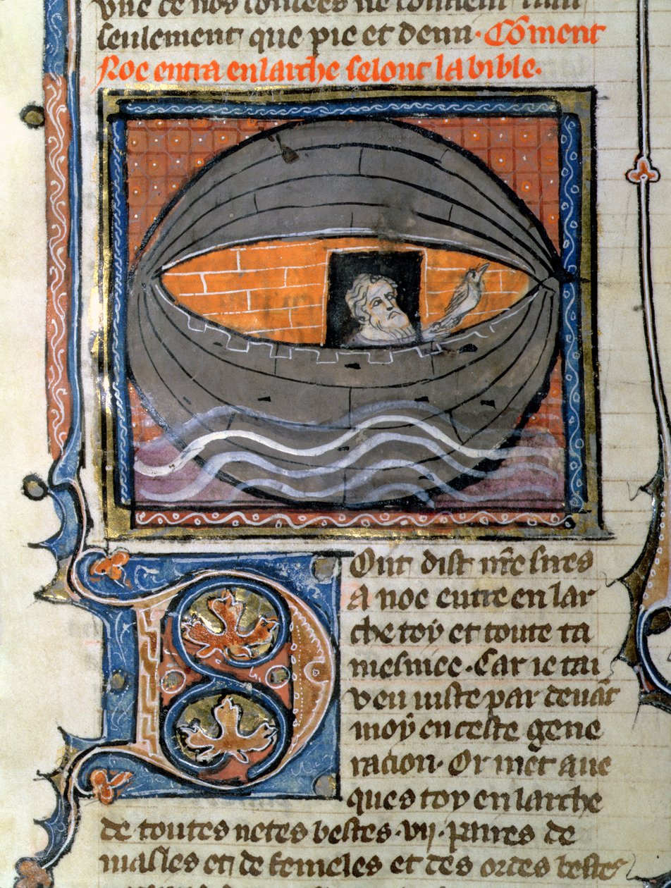 Ms 22 Noé soltando la paloma, de una Biblia de French School