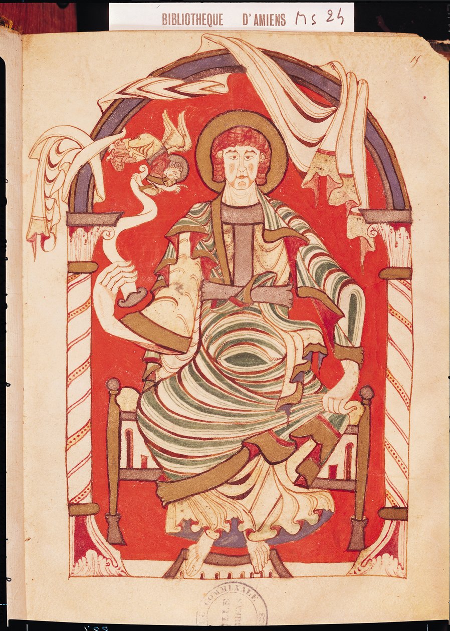 Ms 24 fol.15 San Mateo, ilustración del Evangelio de la Abadía de Corbie de French School