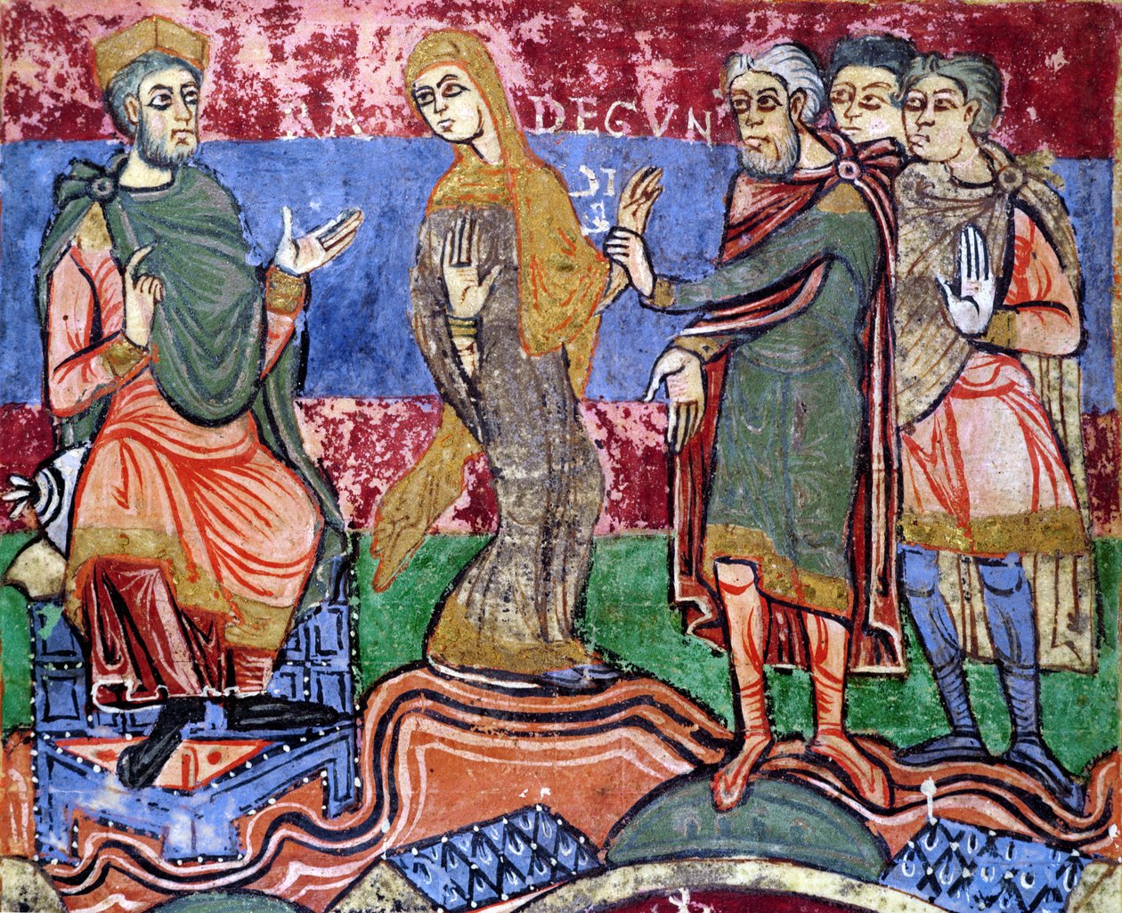 Santa Radegunda (518-87) llevada ante Clotario I (497-561) de la Vida de Santa Radegunda de French School