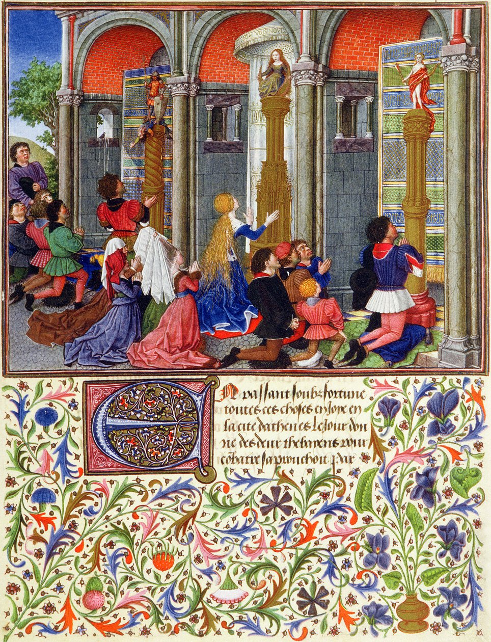 Ms 2617 Arcitas rezando a Marte, Palemón rezando a Venus, Emily rezando a Diana, de La Teseida, por Giovanni Boccaccio (1313-75) 1340-41 de French School