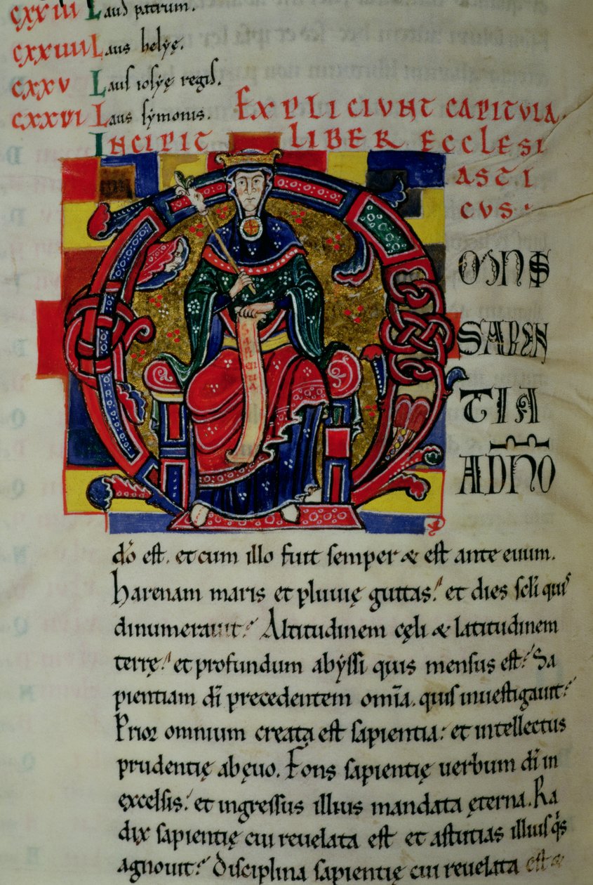 Inicial historiada O que representa una figura de Sabiduría, de la Biblia de San Benigno de French School