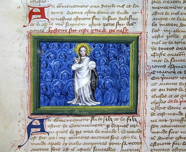 Ms 313 Dios rodeado de ángeles, de la Biblia de los Grandes Agustinos de French School