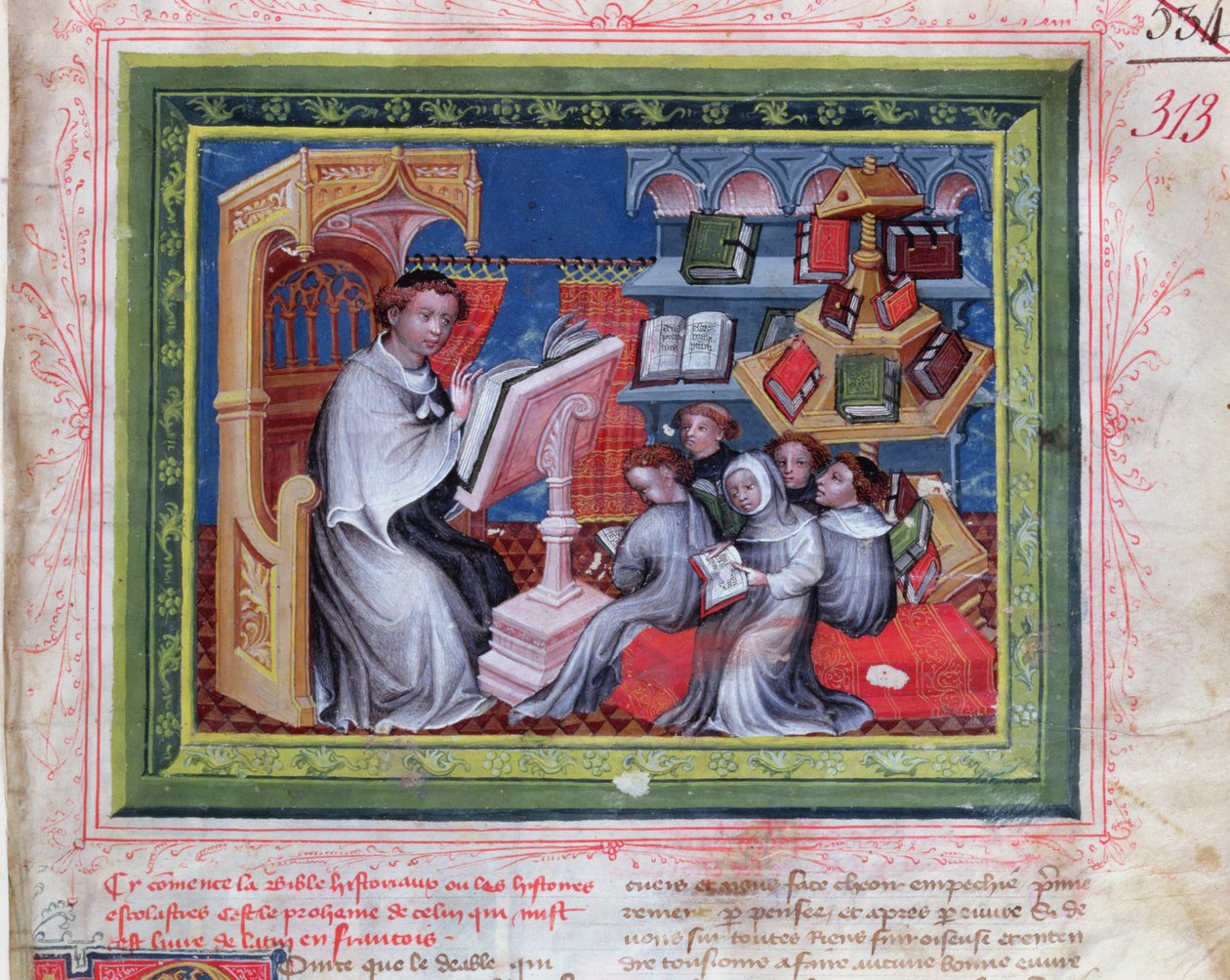 Ms 313 Escena Escolar, de la Biblia des Grands Augustins, 1494 de French School