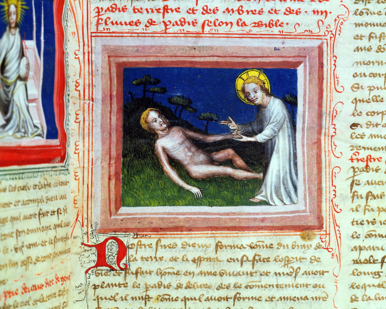 Ms 314 Creación de Adán, de la Biblia des Grands Augustins, 1494 de French School