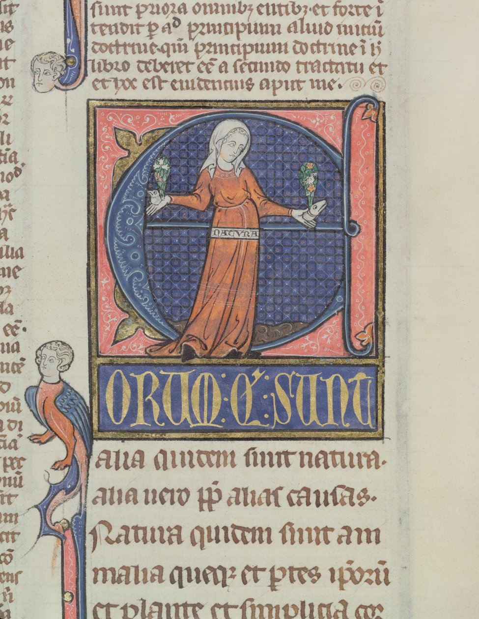 Ms 3469 Inicial historiada E con una representación de la Naturaleza, de la Física de Aristóteles (384-322 a.C.) de French School