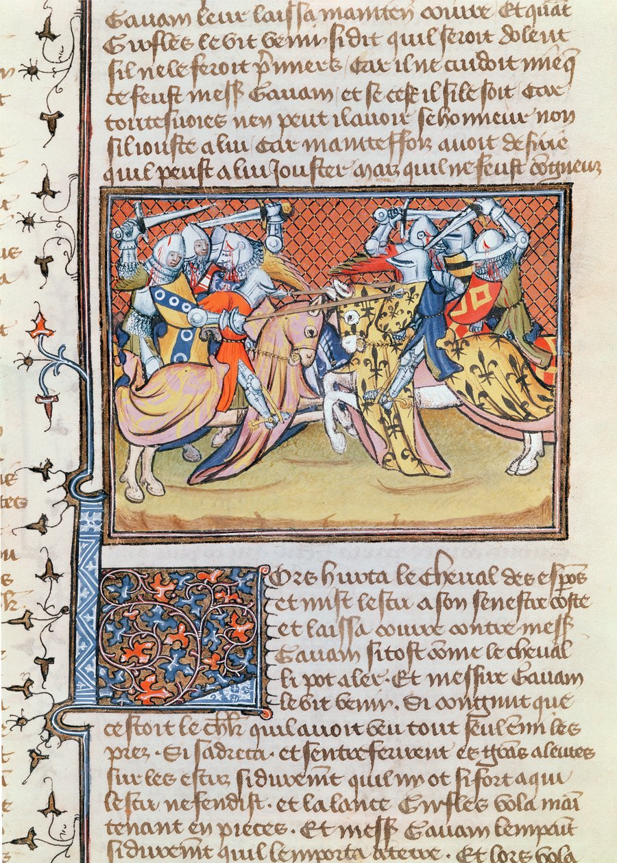 Ms 3479 t.1 fol.539 Cuando los caballos chocan, del Libro de Messire Lancelot du Lac de French School