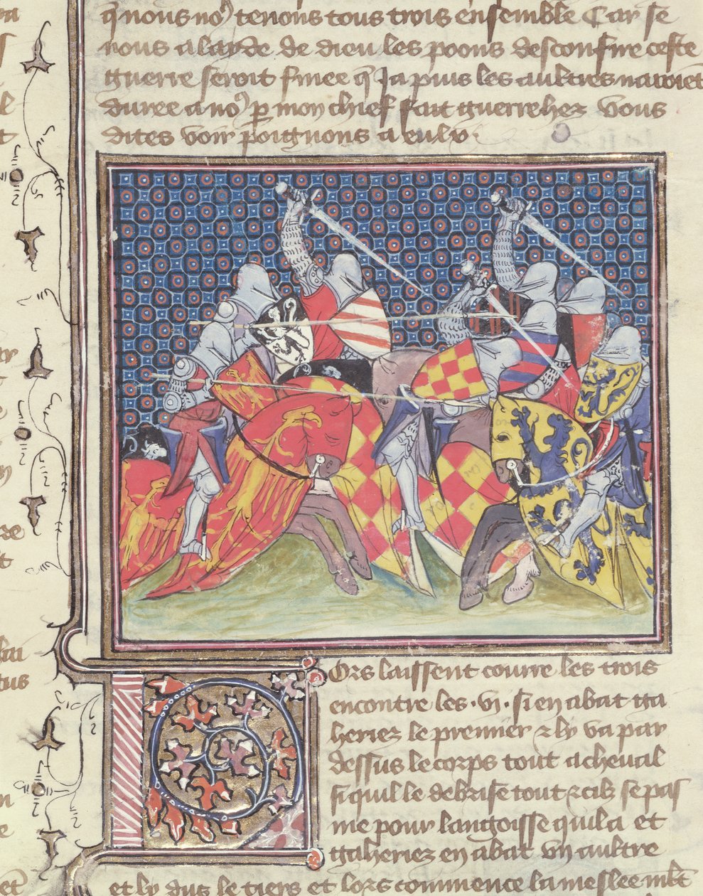 Ms 3480 Caballeros en batalla, del Livre de Messire Lancelot du Lac de French School