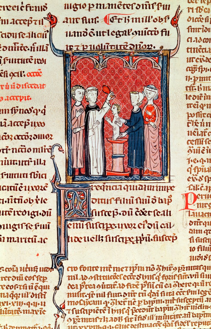 Ms 372 fol.161 Una escena de bautismo, de Decrets de Gratien de French School