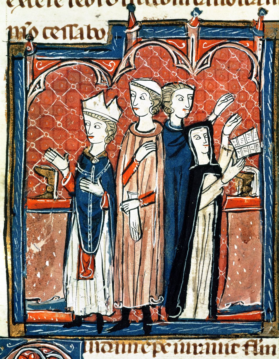 Ms 372 fol.59v Una monja tomando sus votos y misa realizada por un obispo, de 