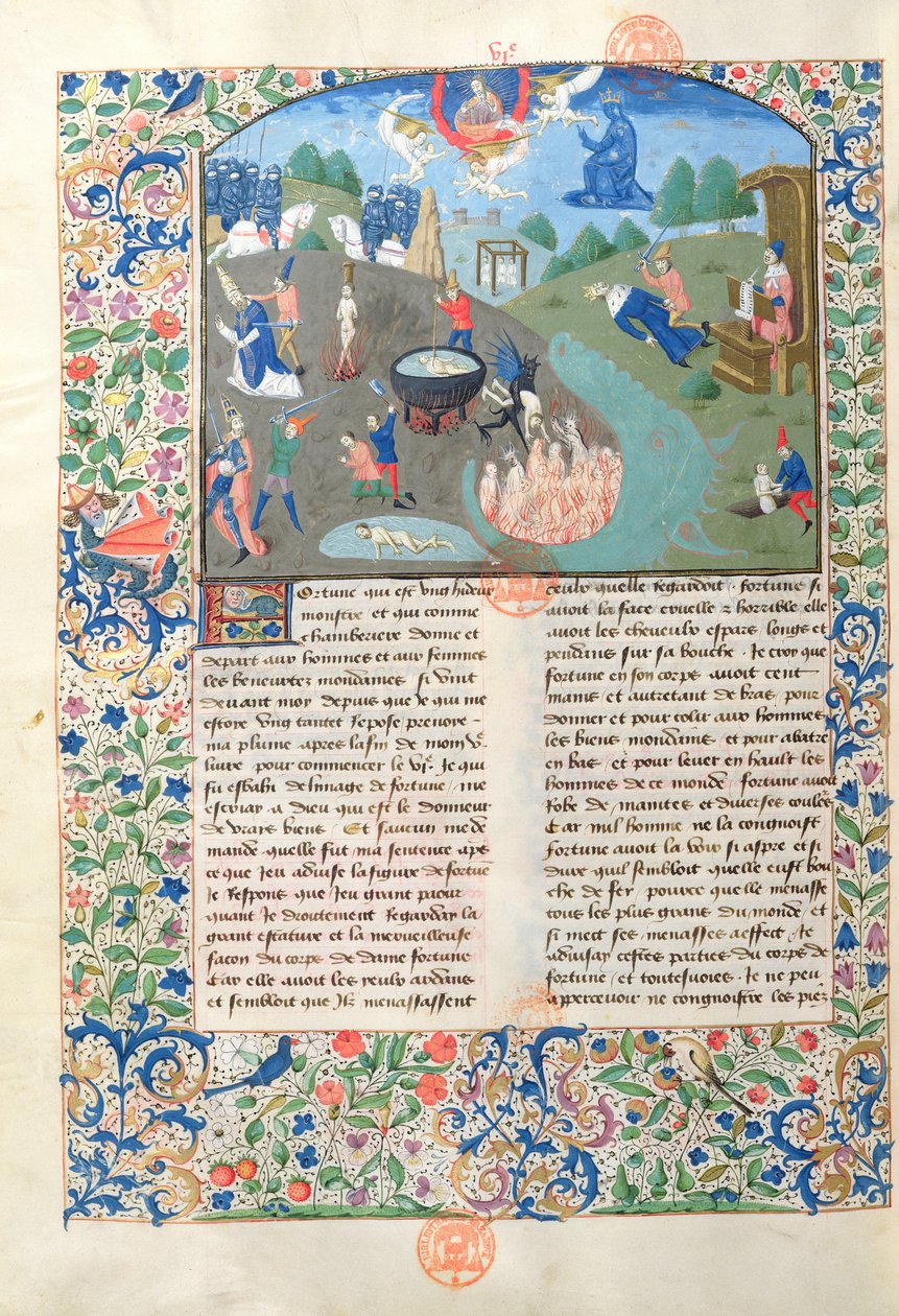 Ms 3878 Escenas de batalla, matanza e infierno de De Casibus Virorum Illustrium de Giovanni Boccaccio (1313-75) de French School