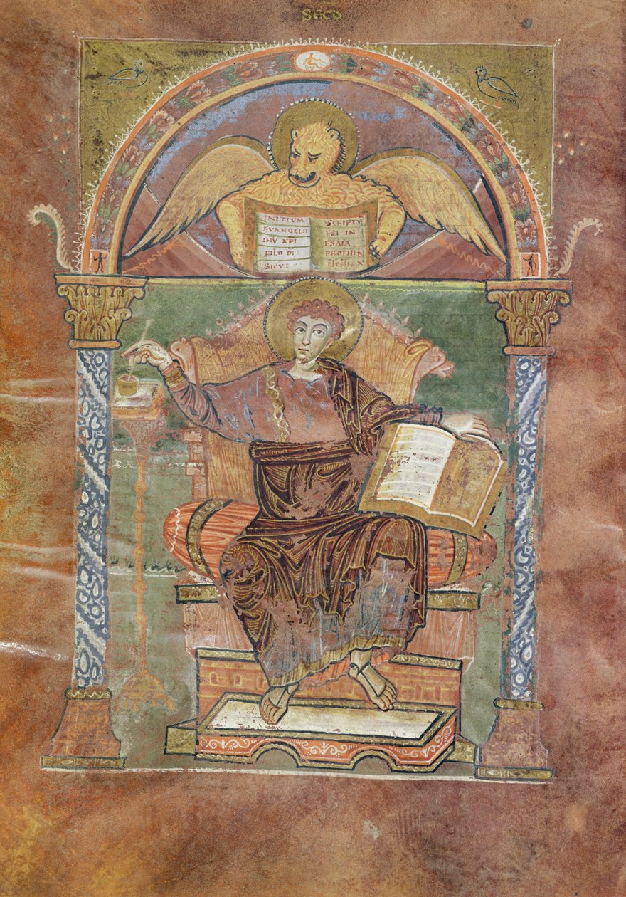 Ms 4 fol.66v San Marcos, del Evangelio de San Riquier, c.800 de French School