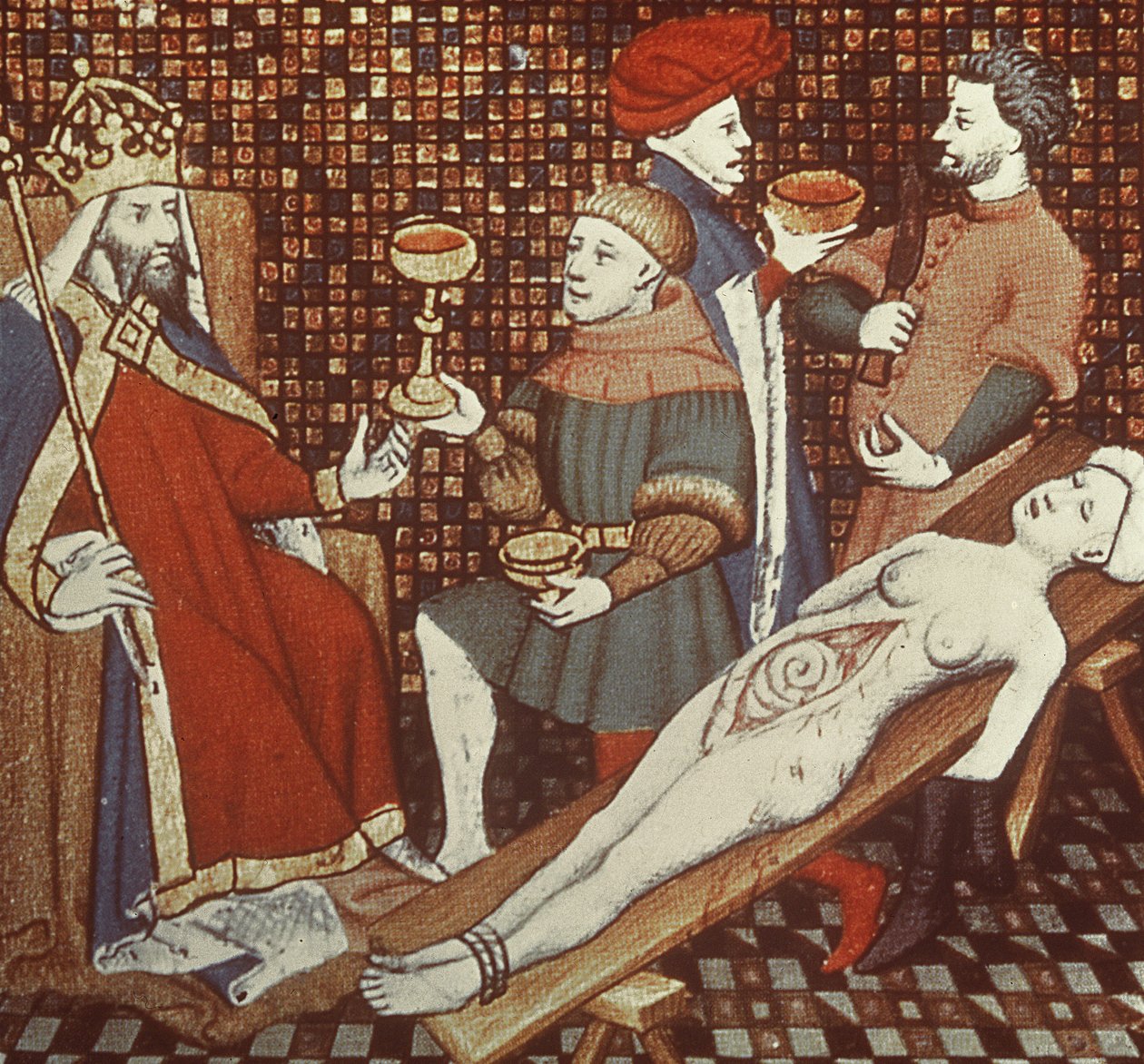 Nerón diseccionando a su madre, de la edición de Jean Sans Peur de De Casibus virorum illustrarium por Giovanni Boccaccio (1313-75) c.1410 de French School