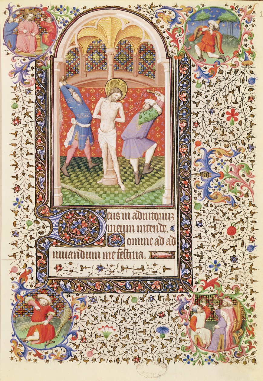 Ms 547 fol.13 Flagelación, de un Libro de Horas usado por una mujer de Poitiers de French School