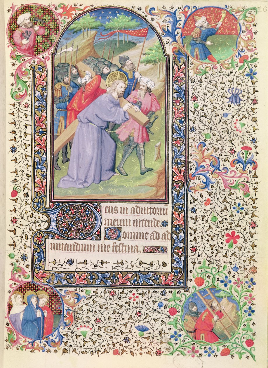 Ms 547 fol.16 Estaciones de la Cruz, de un Libro de Horas usado por una mujer de Poitiers de French School