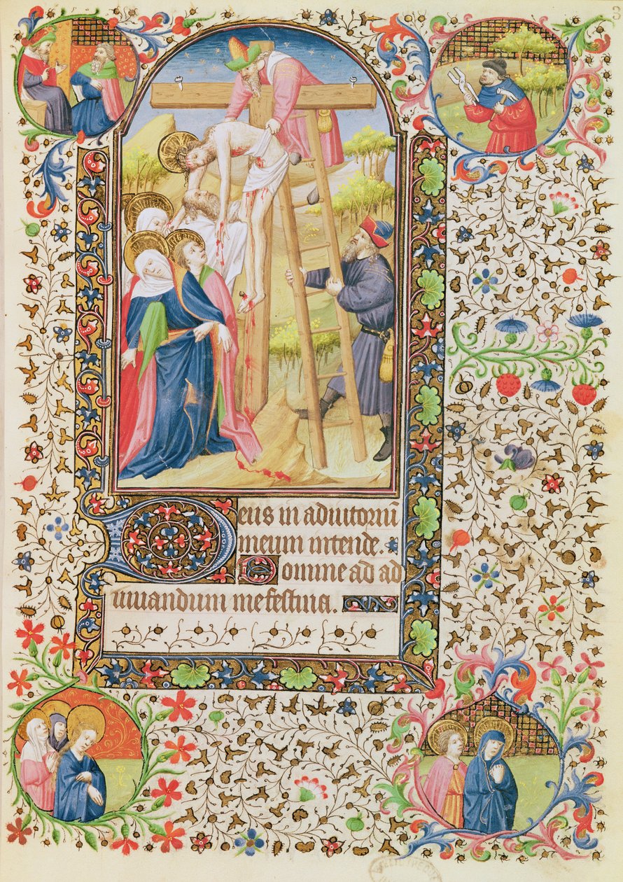 Ms 547 fol.32 El Descendimiento de la Cruz, de un Libro de Horas usado por una mujer de Poitiers de French School