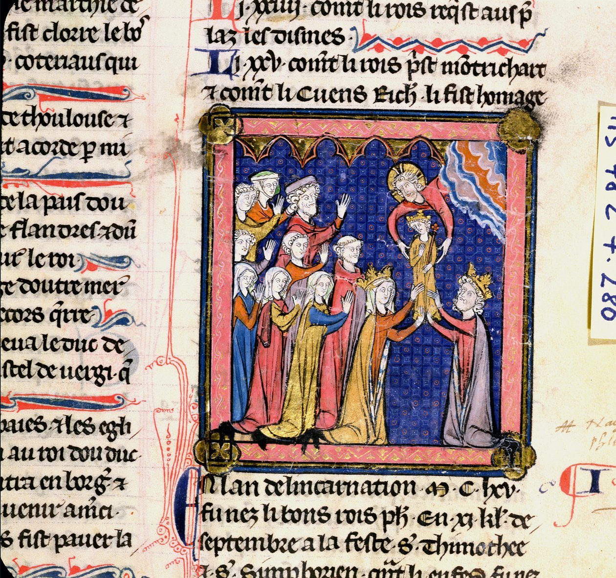 Ms 782 f.280 Rey Felipe II (1165-1223) de Francia, de las Crónicas de Saint-Denis, finales del siglo XIII de French School
