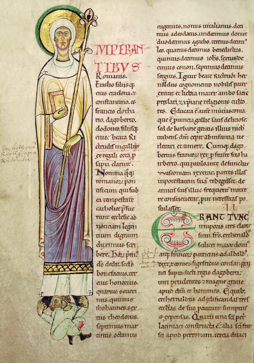 Inicial historiada I que representa a San Richrudius, del Recueil de Vie des Saints de French School