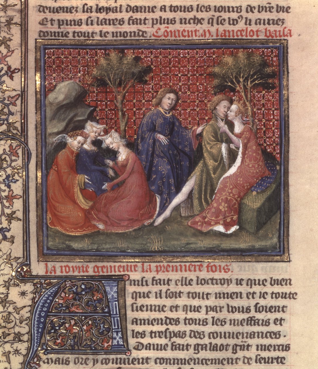 Ms Fr 118 fol. 219v página de La búsqueda del Santo Grial y la muerte de Arturo, parte del manuscrito Lancelot del lago de French School
