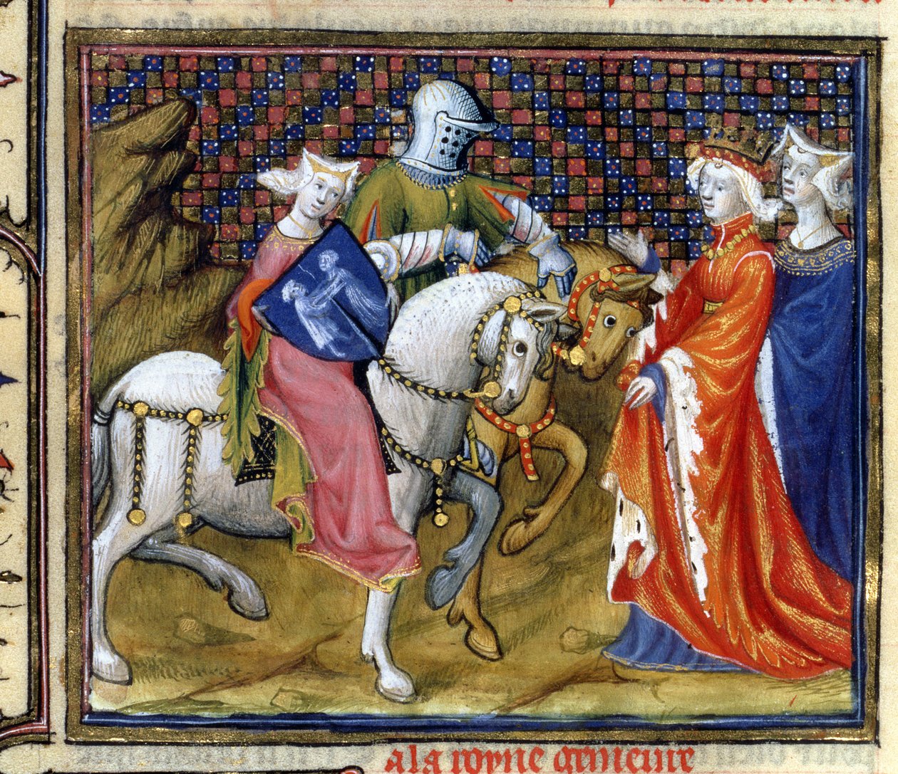 Ms Fr. 120 La Dama del Lago encontrándose con Ginebra, de La historia de Lancelot en La Quite de Saint Graal de French School