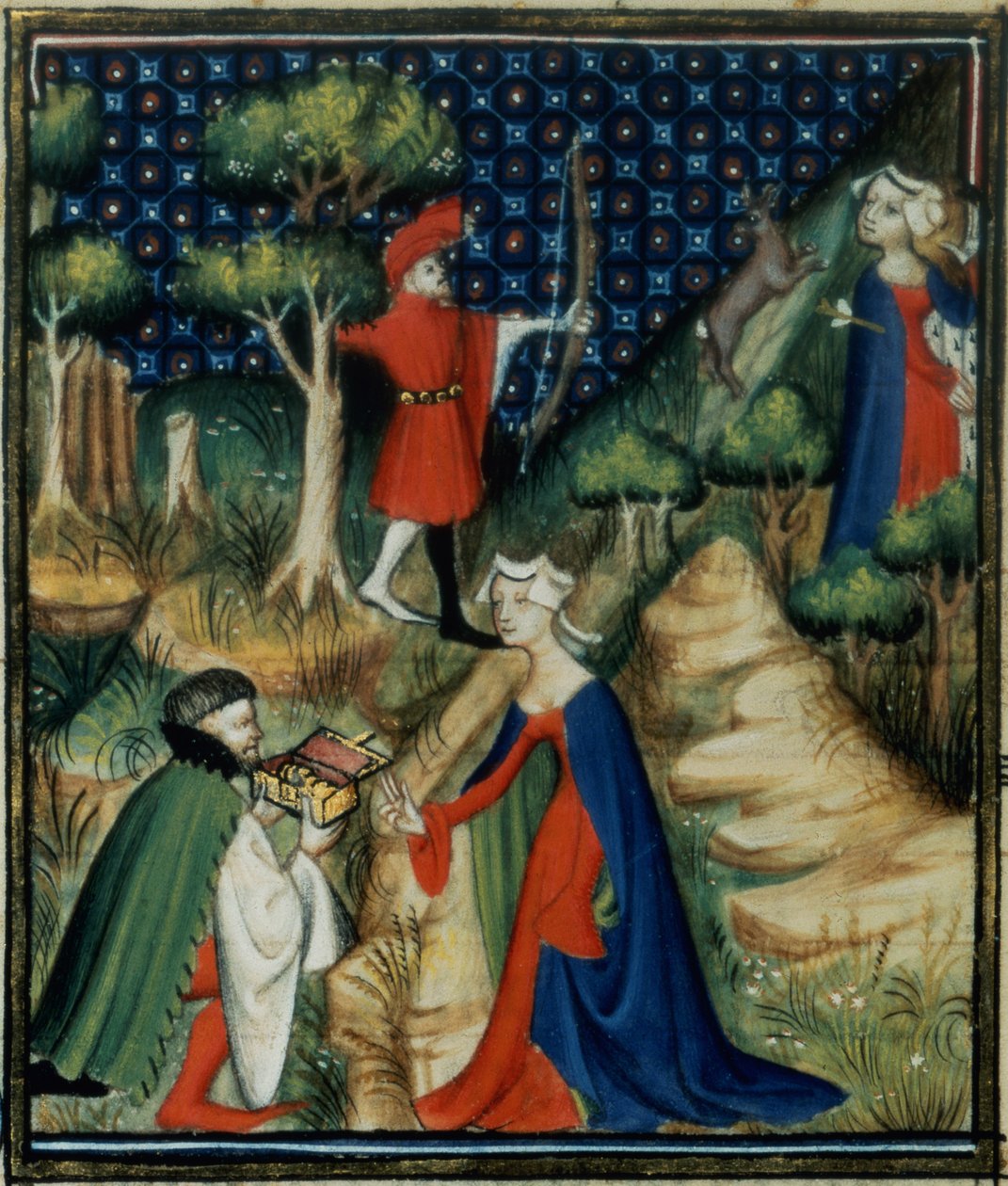 La historia de Procris, de `De Claris Mulieribus, de las Obras de Giovanni Boccaccio (1313-75) de French School