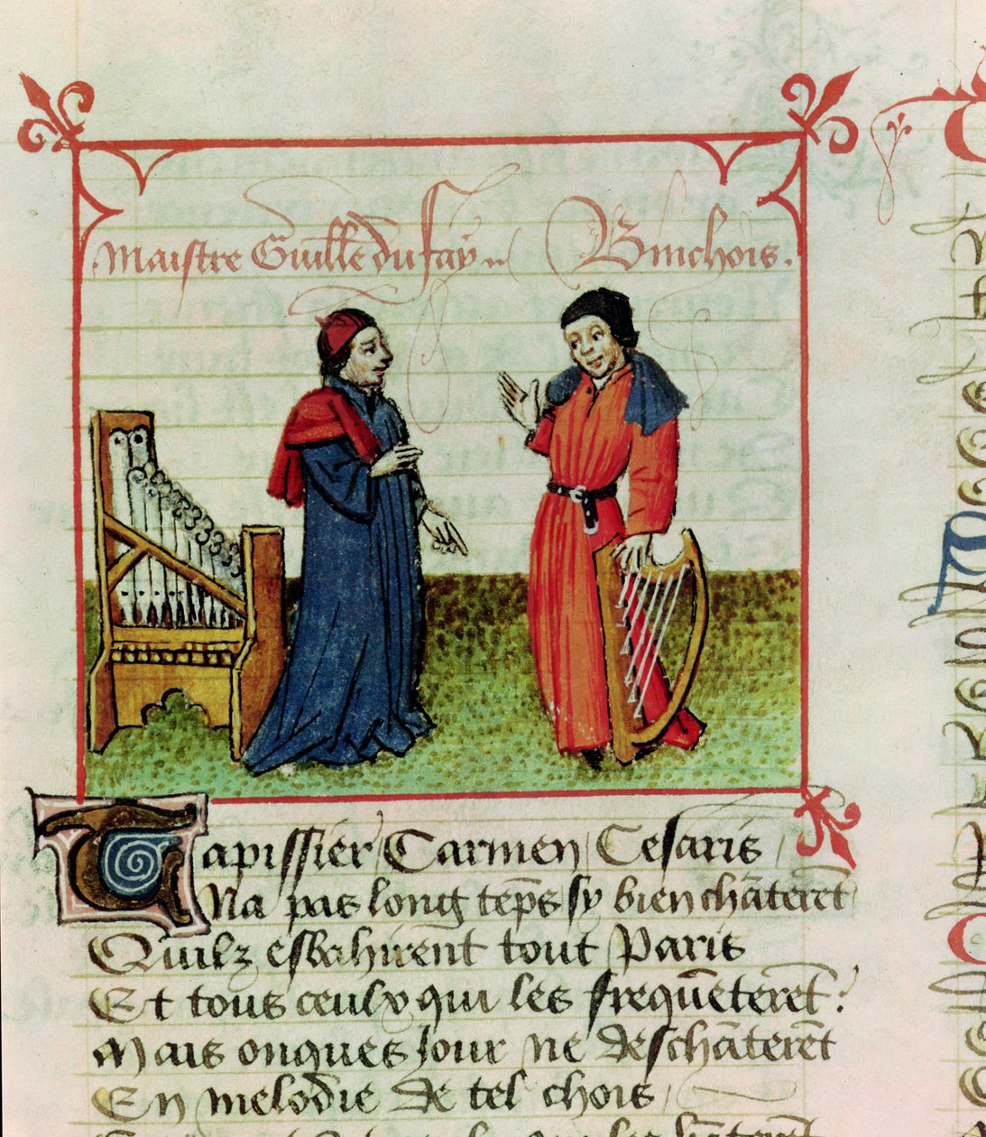 Ms Fr 12476 fol.98 Guillaume Dufay y Gilles Binchois de Le Champion des Dames por Martin le Franc, 1440 de French School