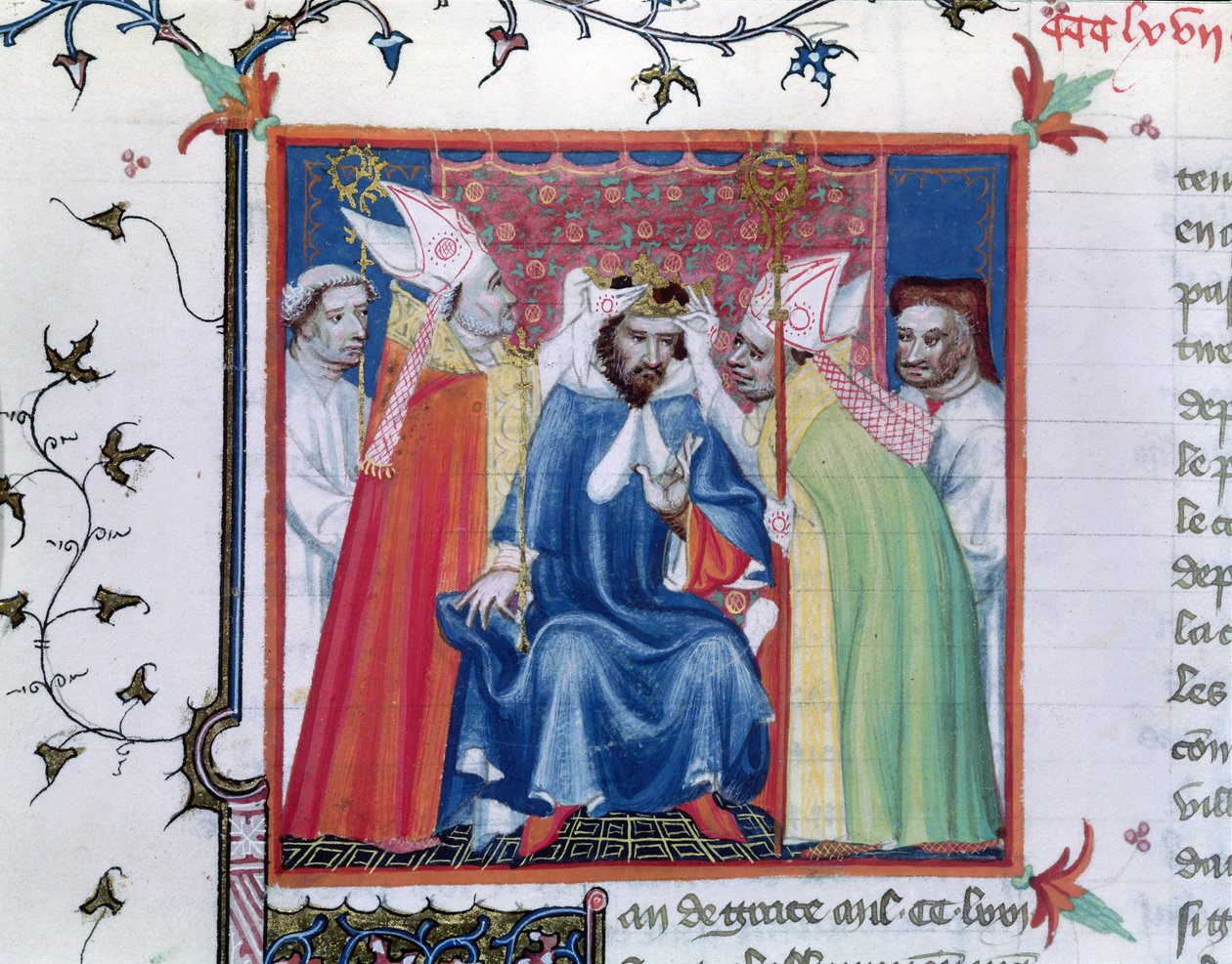 Ms. Fr. 2608 fol.335v Coronación de Felipe III (1245-85), de las Grandes Crónicas de Francia, c.1400 de French School