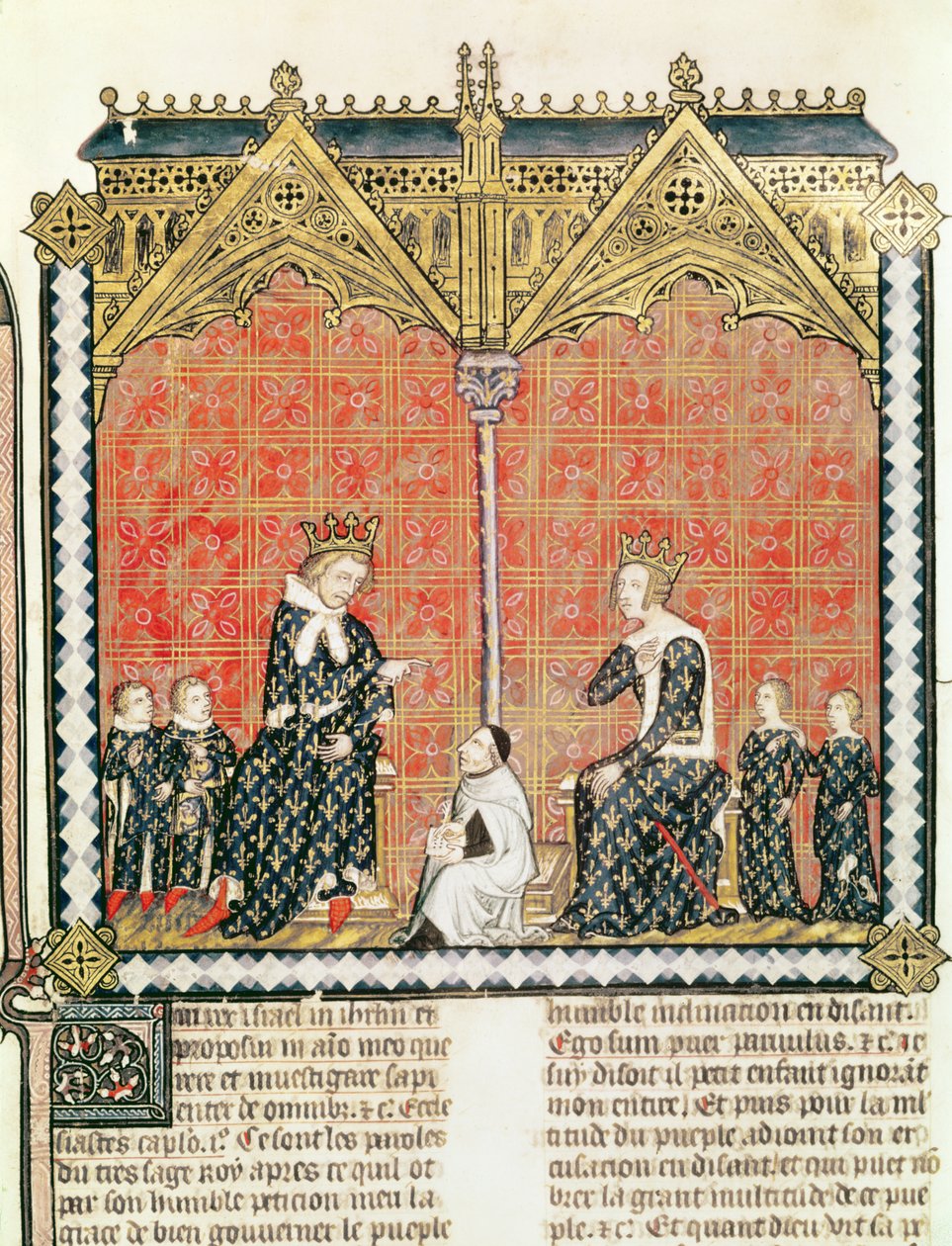 El Rey Carlos V (1338-80) y Jeanne de Bourbon (1338-77) con sus hijos, del Rational des divins offices por Guillaume Durand (1230-96) 1374 de French School