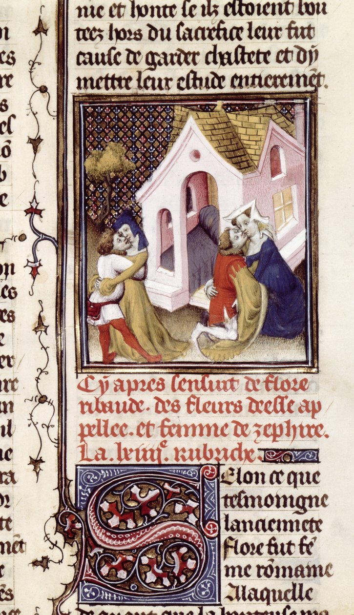 Ms Fr 598 f.97 Prostitutas con Clientes, de Des Claires et Nobles Femmes, por Giovanni Boccaccio (1313-75) c.1403 de French School