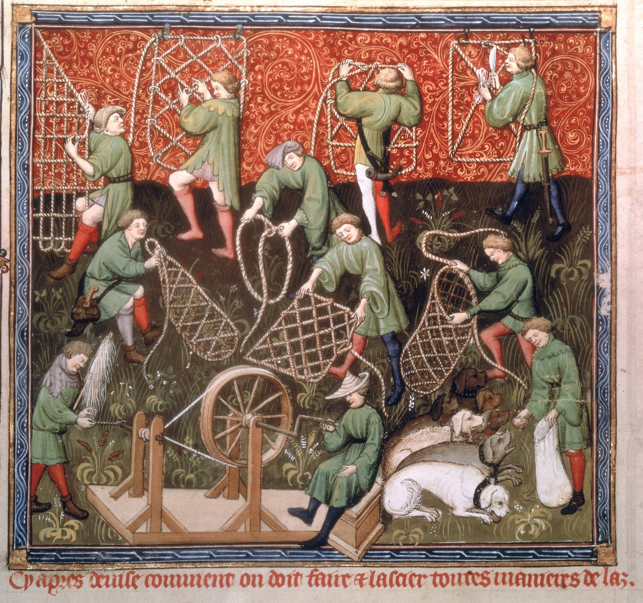 Hombres con redes, del Libro de la Caza de Gaston Phebus de Foix (1331-91) principios del siglo XV de French School