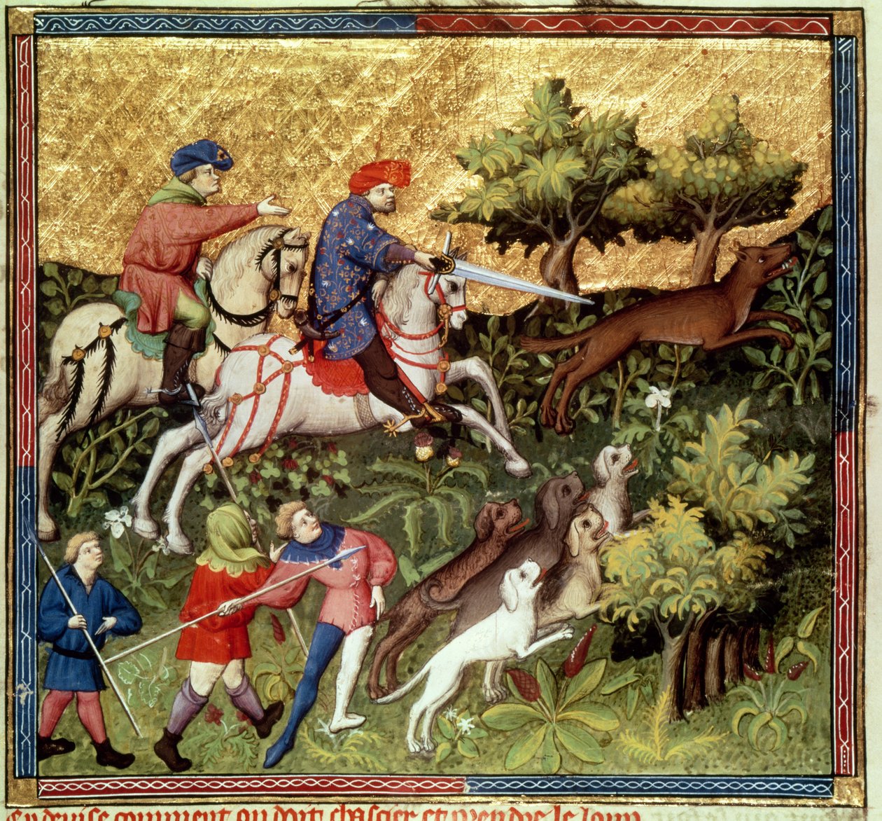Caza de lobos, de un libro de Gaston Phebus de Foix (1331-91) de French School