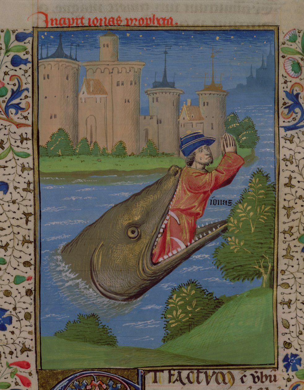 Jonás y la ballena, de la Biblia de Juan XXII de French School