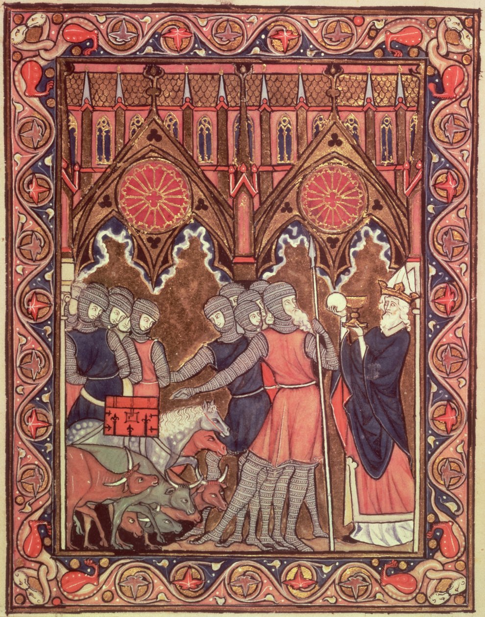 Abraham presenta sus prisioneros y su botín a Melquisedec, del Salterio de San Luis, c.1258-70 de French School