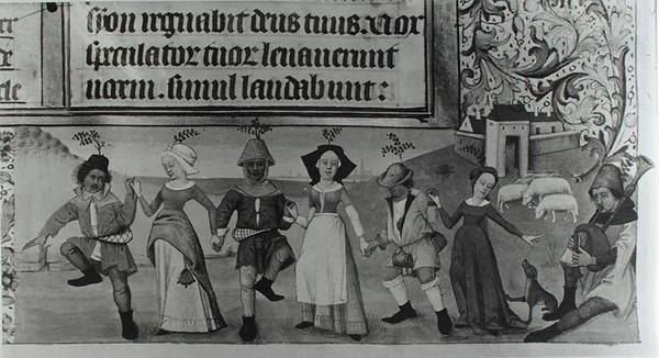 Ms Lat 1173 f.20 Danza pastoral, de las Horas de Carlos de Angulema, c.1480 de French School