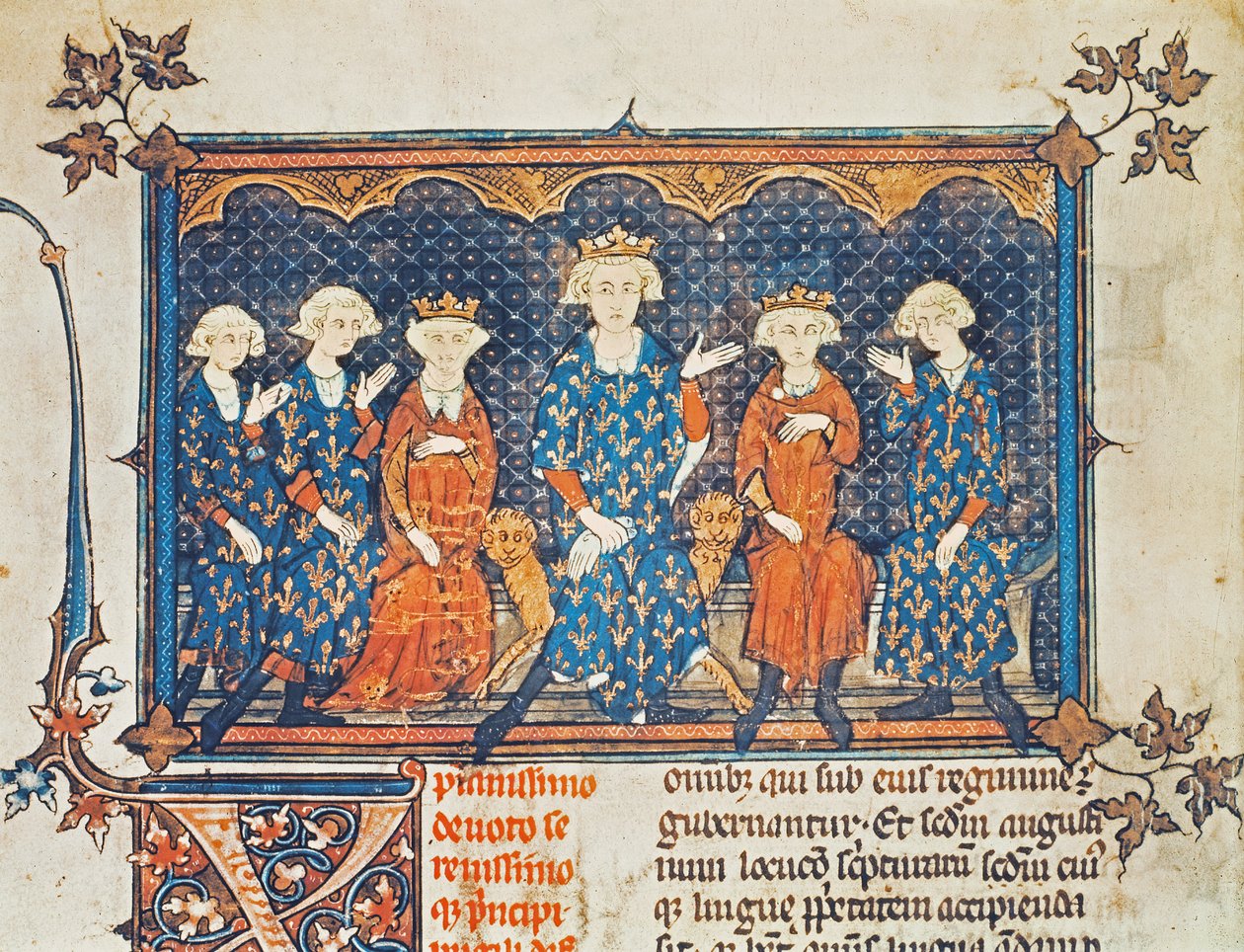 Felipe IV (1268-1314) de Francia con sus cuatro hijos y su hermano Carlos de Valois de French School